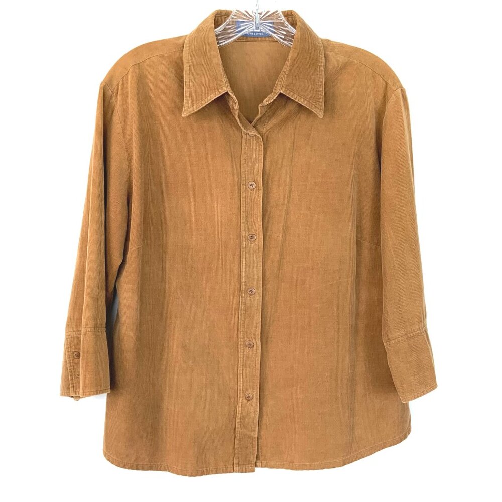 Vintage Marco Pecci Corduroy Cotton Button Up Shirt Caramel Brown Sz M - Picture 2 of 16